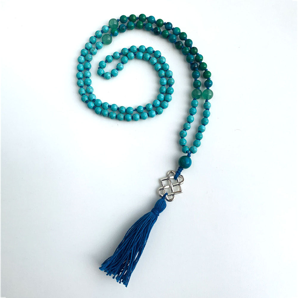 Wisdom Within Semi-Precious 108 Bead Zen Japa Mala with Silver Eternal Connection