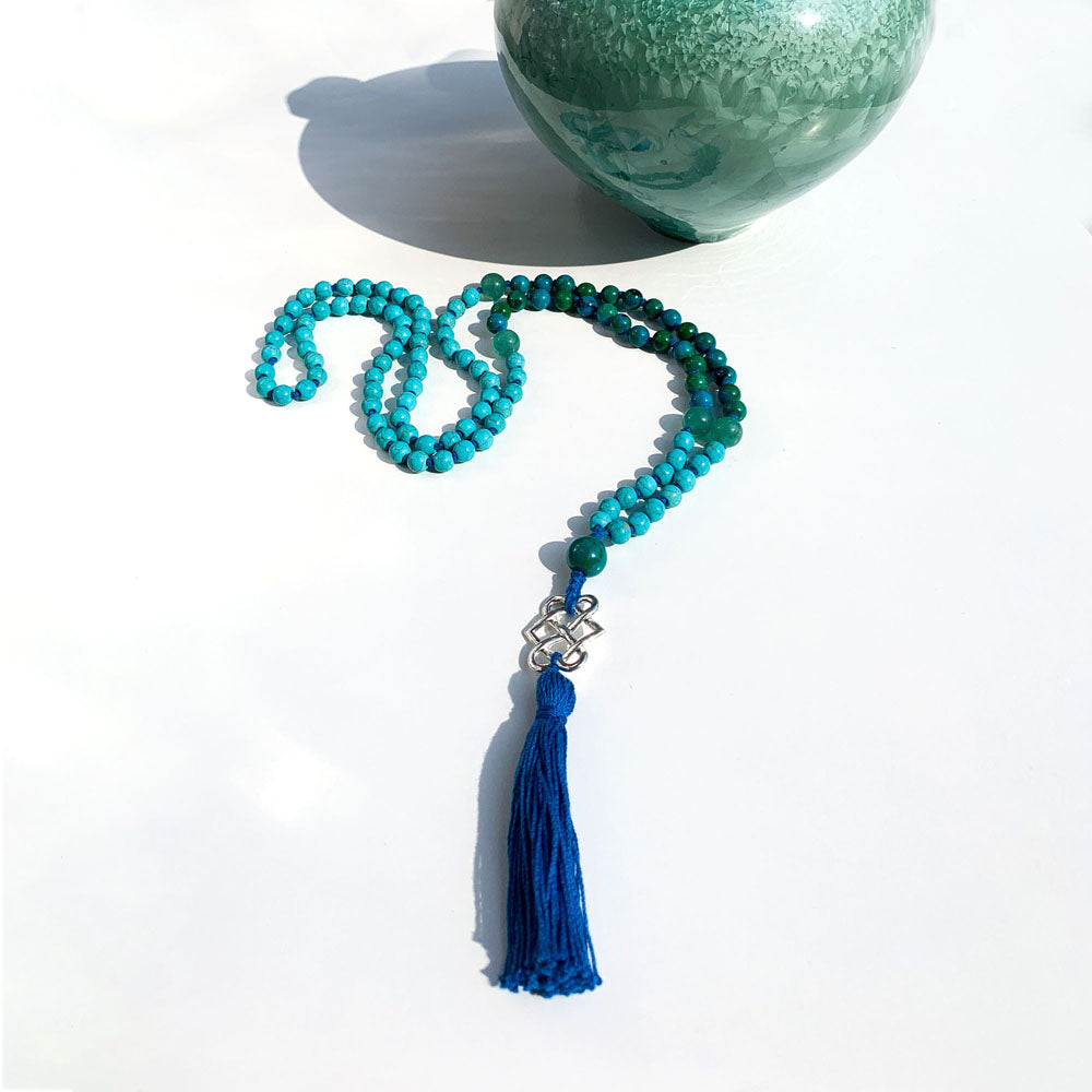 Wisdom Within Semi-Precious 108 Bead Zen Japa Mala with Silver Eternal Connection