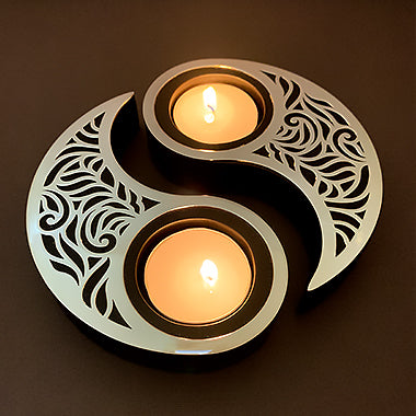 Yin Yang Silver-Plated Tealight Holder Set